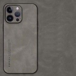 Kožený silikonový kryt pro Apple iPhone 14 Pro Max šedý