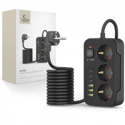 Prodlužovací kabel nabíječka Tech-Protect PC3X6 Power Strip 3x zásuvka + 3x USB-A + 3x USB-C černá