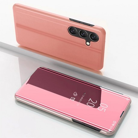 Smart pouzdro Clear View Mirror pro Samsung Galaxy S25 Edge růžové