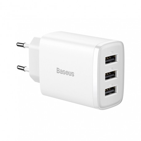 Nabíjecí adaptér do sítě Baseus Compact 3xUSB 17W bílý