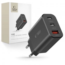 Rychlonabíjecí adaptér Tech-Protect NC30W 2xUSB-C PD30W / USB-A QC 3.0 černý