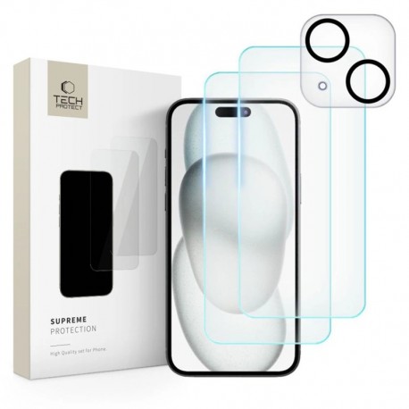 3x ochranné sklo 9H Tech-Protect Supreme Set 3-pack pro iPhone 15