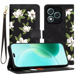 Kožená peněženka Flowers pro Honor 400 Lite 5G černé kytky