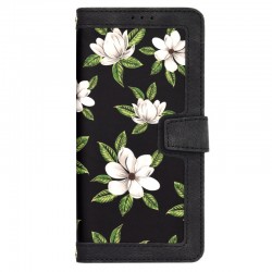 Kožená peněženka Flowers pro Honor 400 Lite 5G černé kytky