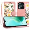 Kožená peněženka Flowers pro Honor 400 Lite 5G růžové kytky