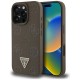 Guess Peony Grained Hot Stamp Triangle MagSafe pouzdro pro iPhone 16 Pro hnědé