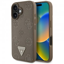 Guess Peony Grained Hot Stamp Triangle MagSafe pouzdro pro iPhone 16 hnědé