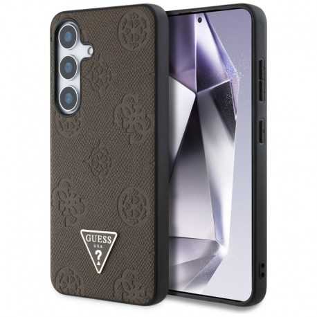 Guess Peony Grained Hot Stamp Triangle MagSafe pouzdro pro Samsung Galaxy S25 hnědé