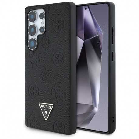 Guess Peony Grained Hot Stamp Triangle MagSafe pouzdro pro Samsung Galaxy S25 Ultra černé