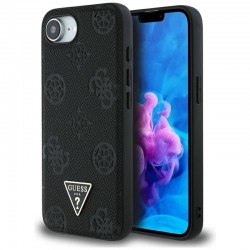 Guess Peony Grained Hot Stamp Triangle MagSafe pouzdro pro iPhone 16e černé
