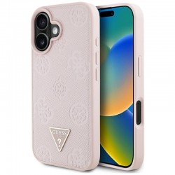 Guess Peony Grained Hot Stamp Triangle MagSafe pouzdro pro iPhone 16 růžové