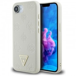 Guess Peony Grained Hot Stamp Triangle MagSafe pouzdro pro iPhone 16e béžové
