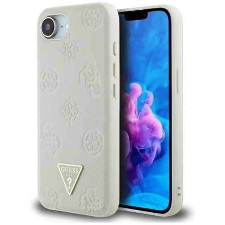Guess Peony Grained Hot Stamp Triangle MagSafe pouzdro pro iPhone 16e béžové