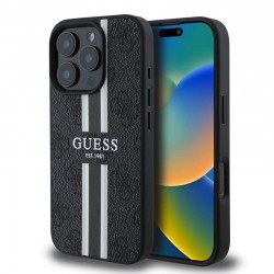 Guess Hardcase 4G Printed Stripes MagSafe pouzdro pro iPhone 16 Pro Max černé