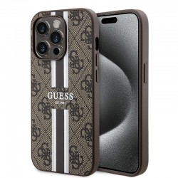 Guess Hardcase 4G Printed Stripes MagSafe pouzdro pro iPhone 15 Pro hnědé