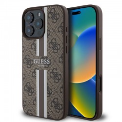 Guess Hardcase 4G Printed Stripes MagSafe pouzdro pro iPhone 15 Pro Max hnědé