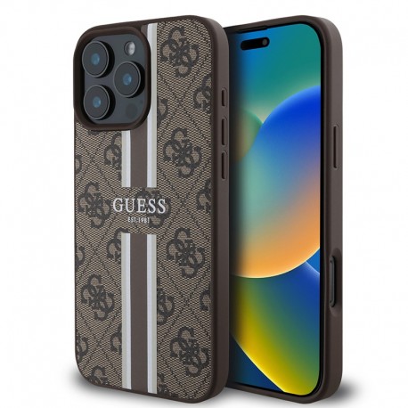Guess Hardcase 4G Printed Stripes MagSafe pouzdro pro iPhone 15 Pro Max hnědé