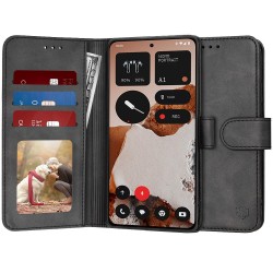 Techsuit Diary Book kožená peněženka pro Nothing CMF Phone 2 Pro černá