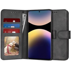 Techsuit Diary Book kožená peněženka pro Xiaomi Redmi Note 14 Pro+ 5G černá