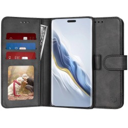 Techsuit Diary Book kožená peněženka pro Honor Magic6 Pro 5G černá
