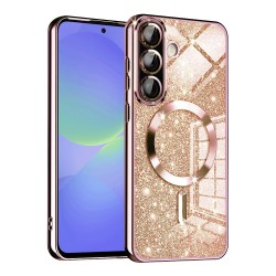 Luxury Glitter MagSafe pouzdro pro Samsung Galaxy A56 5G rose gold