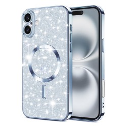 Luxury Glitter MagSafe pouzdro pro iPhone 16 modré