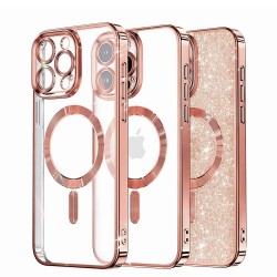 Luxury Glitter MagSafe pouzdro pro iPhone 16 Pro rose gold