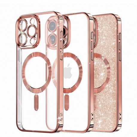 Luxury Glitter MagSafe pouzdro pro iPhone 16 Pro Max rose gold