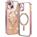 Luxury Glitter MagSafe pouzdro pro iPhone 15 rose gold