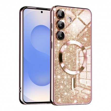 Luxury Glitter MagSafe pouzdro pro Samsung Galaxy S25 rose gold