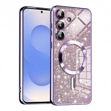 Luxury Glitter MagSafe pouzdro pro Samsung Galaxy S25 fialové