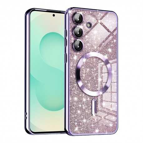 Luxury Glitter MagSafe pouzdro pro Samsung Galaxy S25 Plus fialové