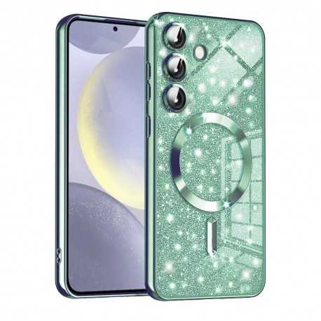 Luxury Glitter MagSafe pouzdro pro Samsung Galaxy S24 Plus zelené