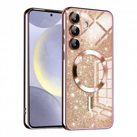 Luxury Glitter MagSafe pouzdro pro Samsung Galaxy S24 Plus rose gold