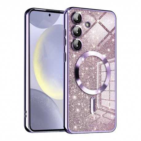 Luxury Glitter MagSafe pouzdro pro Samsung Galaxy S24 Plus fialové