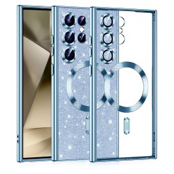 Luxury Glitter MagSafe pouzdro pro Samsung Galaxy S24 Ulta modré